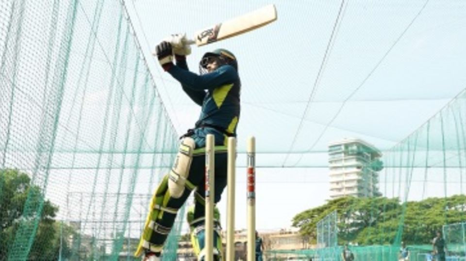 Glenn Maxwell bats during a training session in Bengaluru