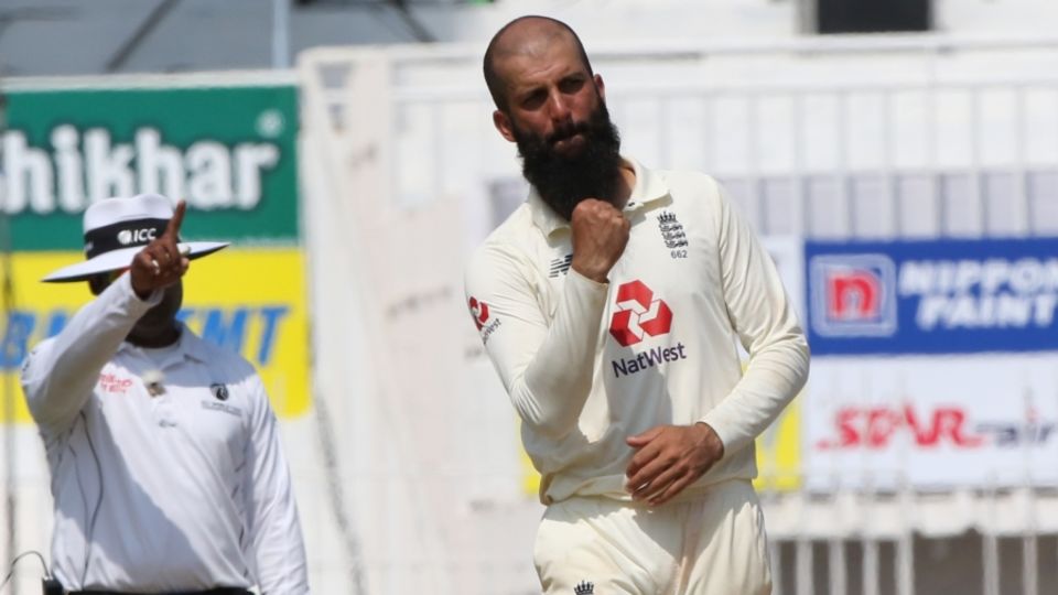 Moeen Ali celebrates one of his four second-innings strikes