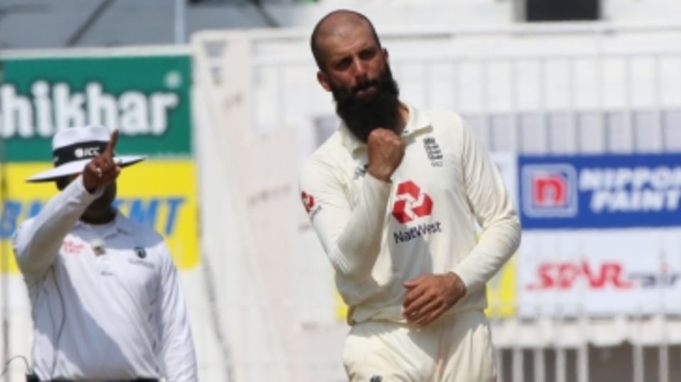 Moeen Ali celebrates one of his four second-innings strikes
