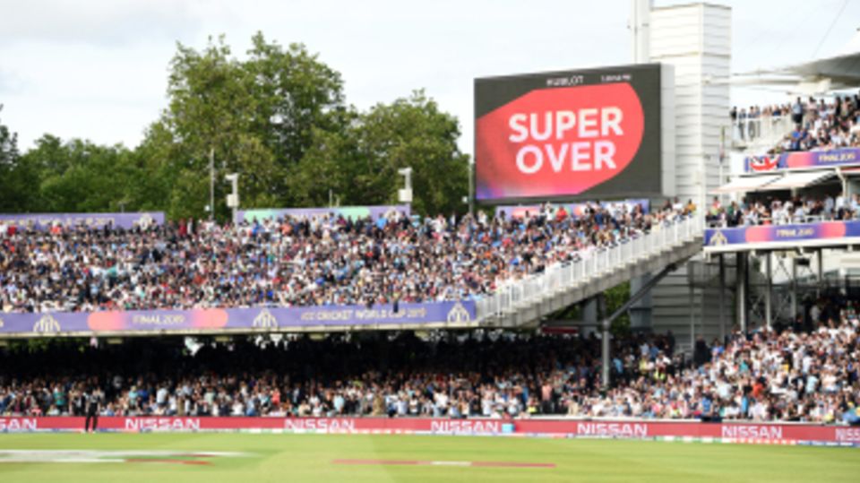 The scoreboard announces a Super Over
