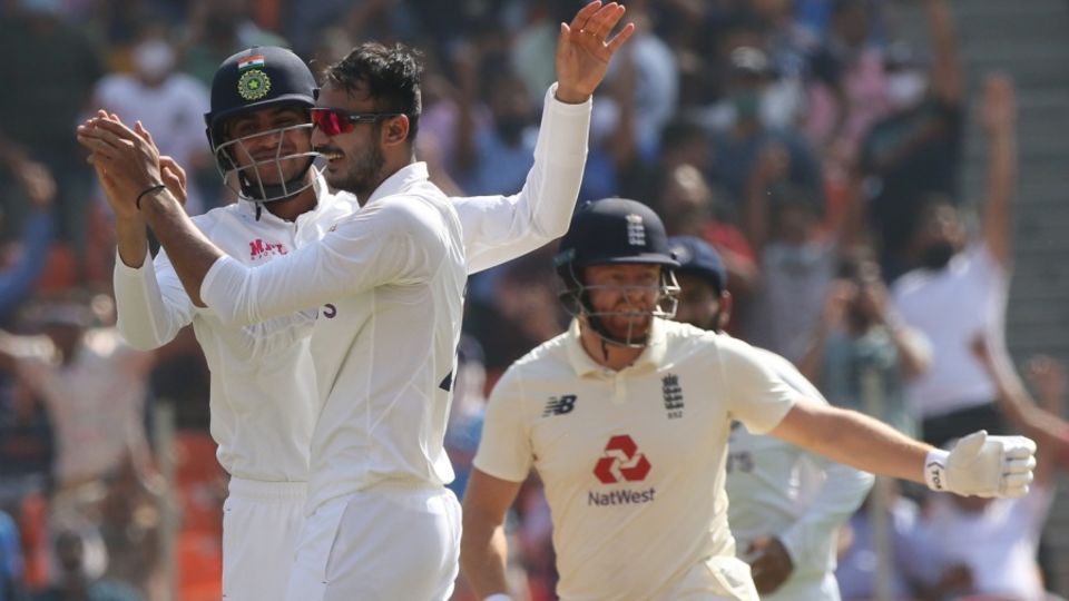 Axar Patel celebrates after dismissing Jonny Bairstow