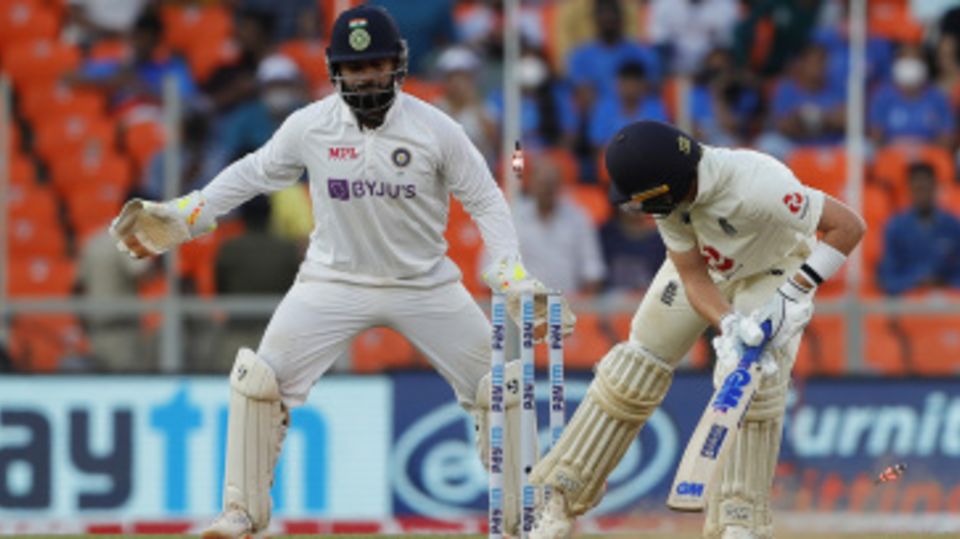 Ollie Pope is bowled by R Ashwin