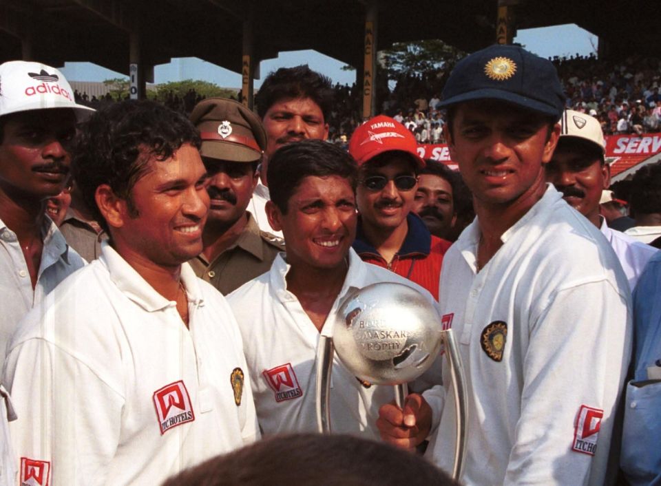 Chepauk cheer: Sachin Tendulkar, SS Das and Rahul Dravid enjoy a hard-fought win
