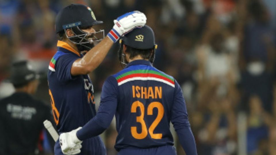 Ishan Kishan gets a pat from Virat Kohli after one of his monster hits