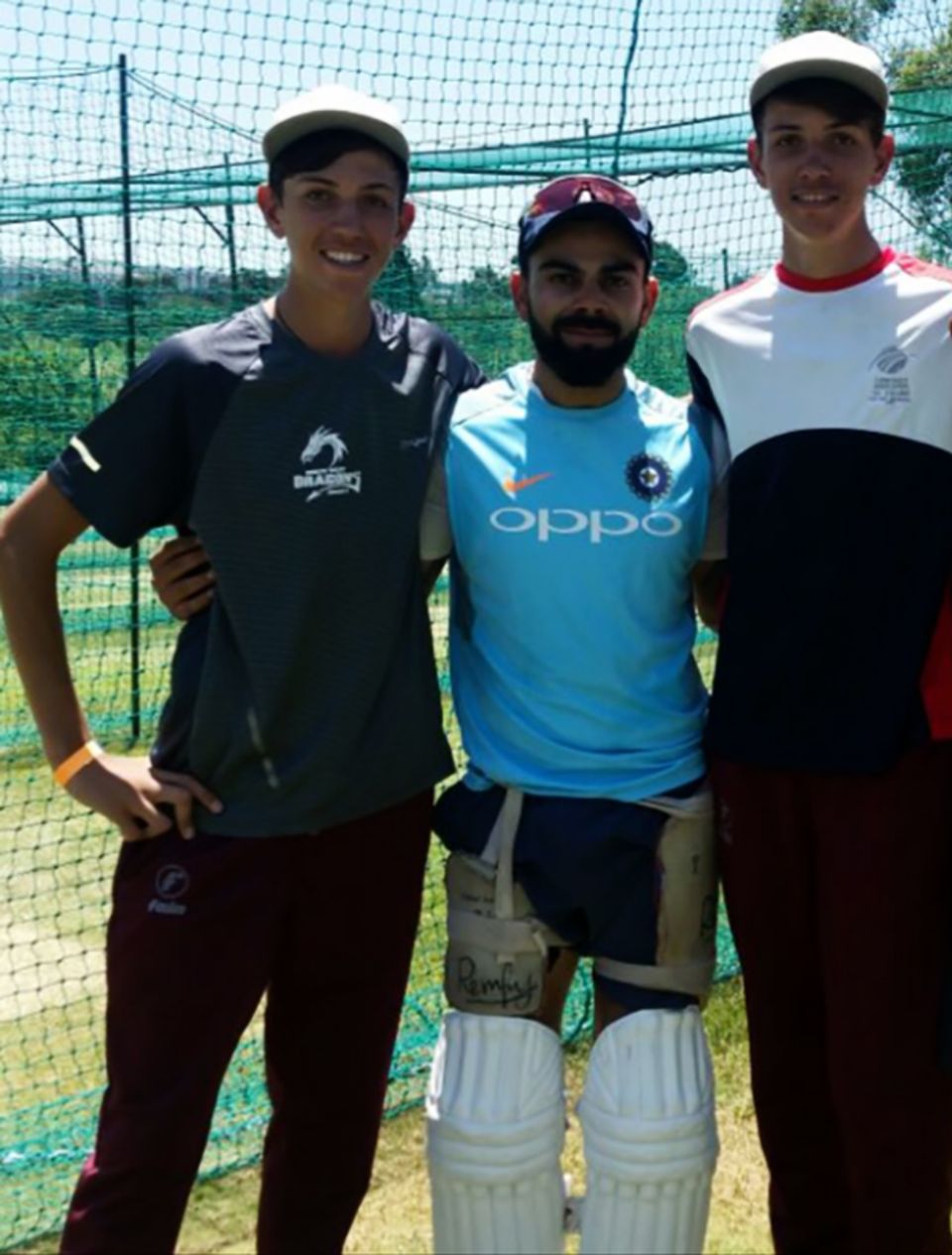 Duan (left) and Marco Jansen bowled to Virat Kohli at the nets in 2018