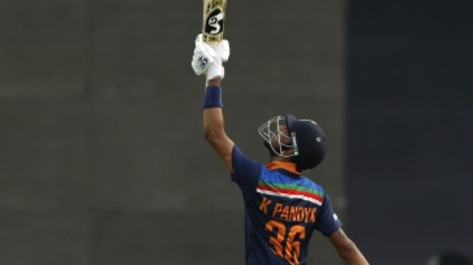 Krunal Pandya thanks the heavens after reaching a half-century on debut