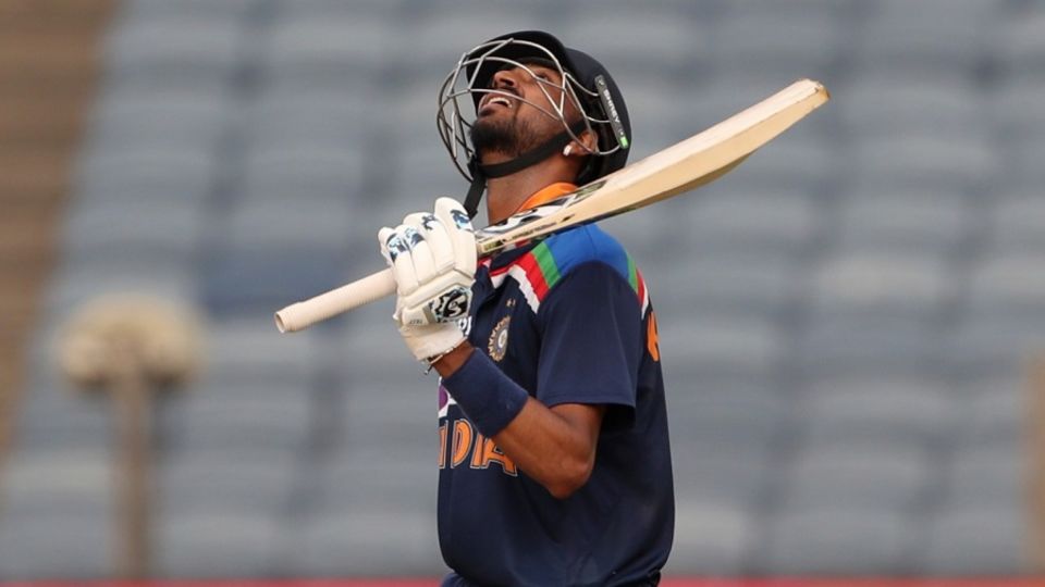 Krunal Pandya looks skywards as he walks off after a debut innings most memorable