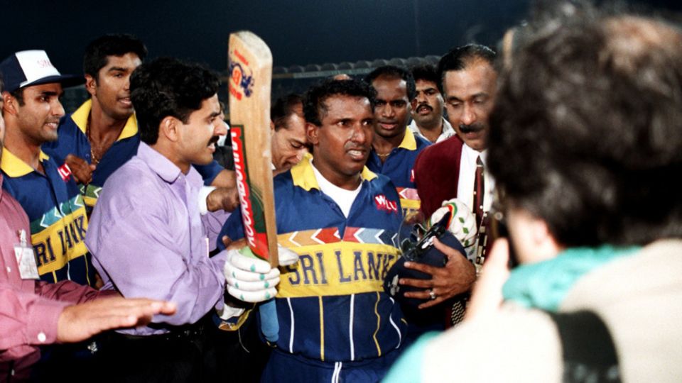 Aravinda de Silva tries to make his way out of the ground after Sri Lanka's win in the 1996 World Cup final