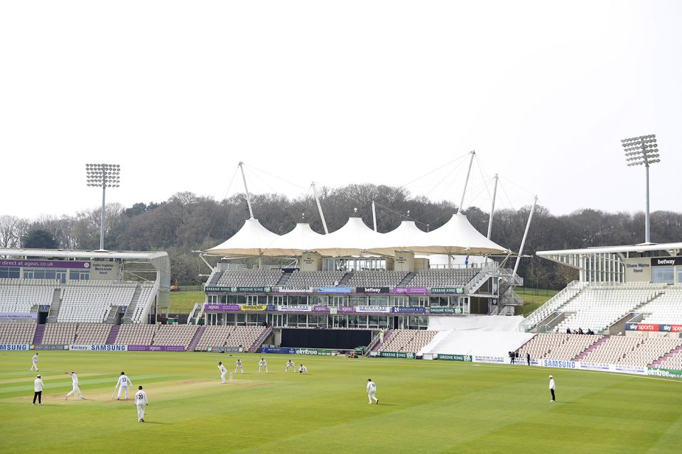 All white now: Hampshire and Sussex take part in a pre-season friendly