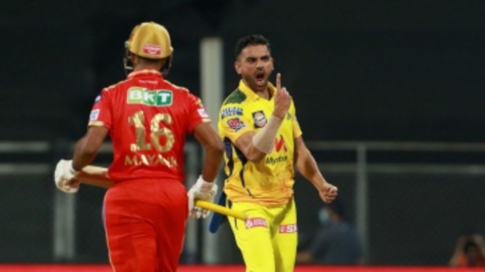 Deepak Chahar is pumped after sending back Mayank Agarwal