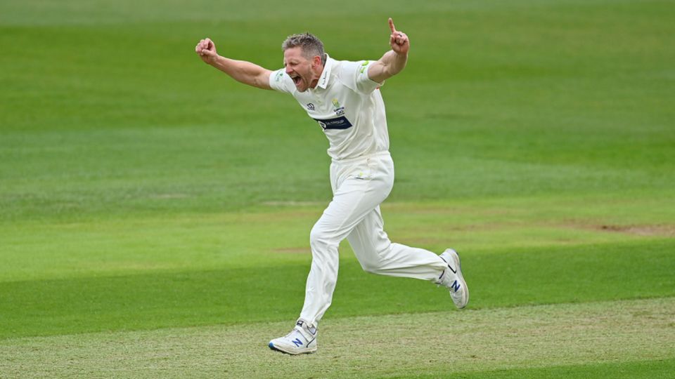 Timm van der Gugten celebrates a wicket