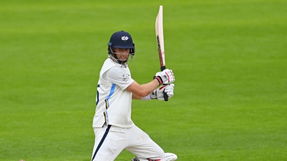 Joe Root cuts through the off side on a tough day for batting at Cardiff