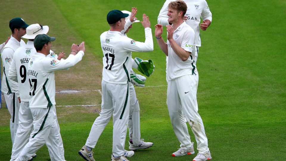 Dillon Pennington claimed his maiden first-class five-for as Worcestershire sealed an innings win