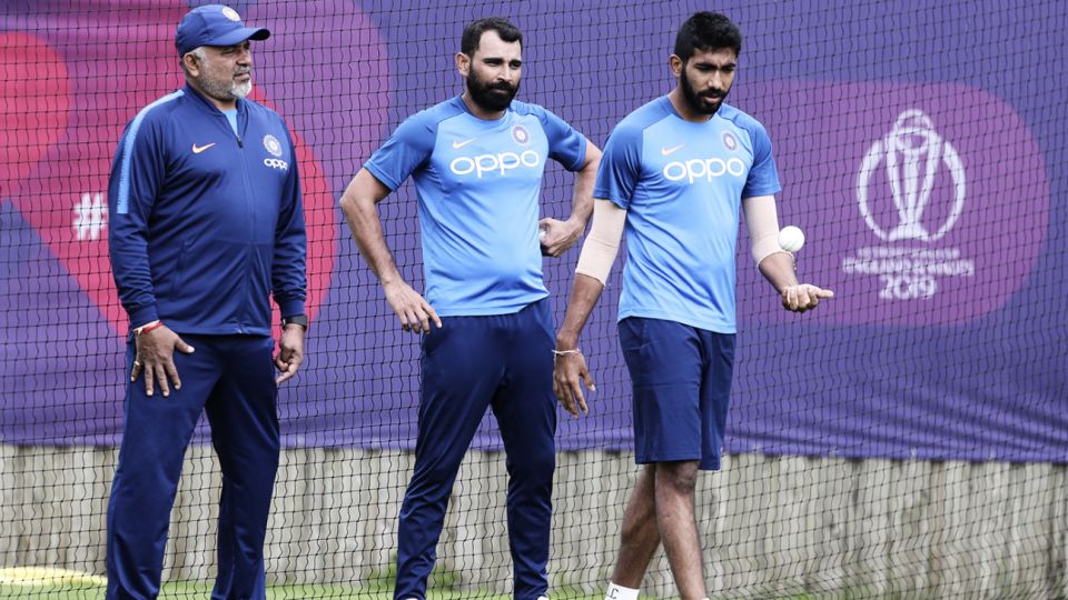 India bowling coach Bharat Arun with Mohammed Shami and Jasprit Bumrah