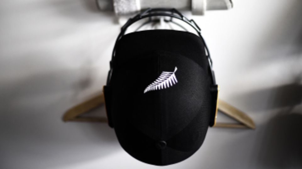 A New Zealand helmet hangs in the dressing room