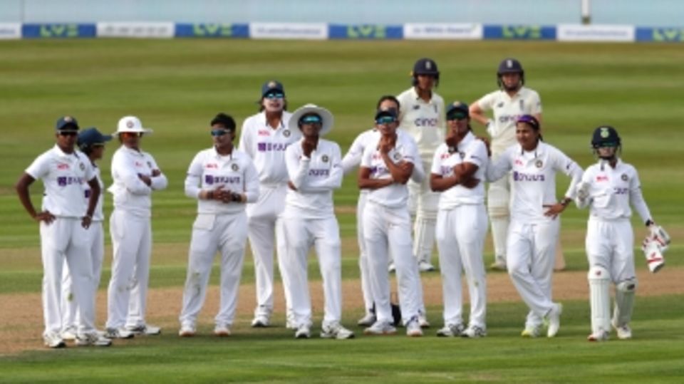 All eyes on the big screen: the players wait for the decision on a DRS review