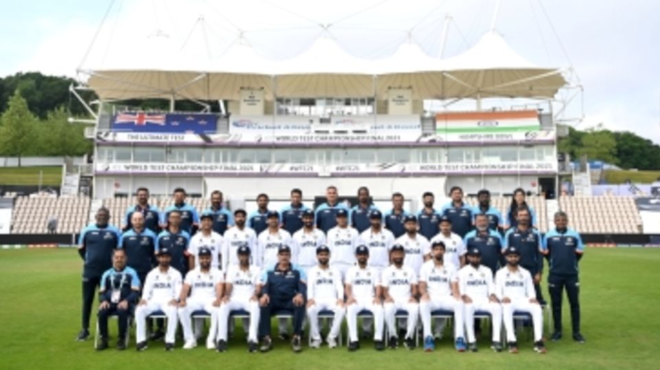 The India contingent - players and support staff - ahead of the inaugural WTC final