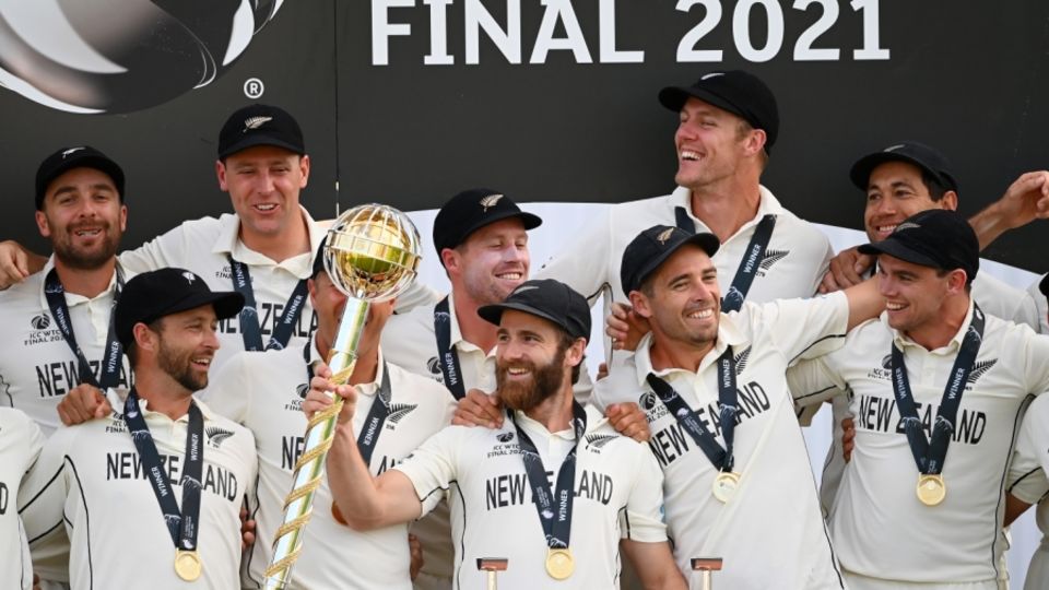 Kane Williamson gets his hands on the Test Mace