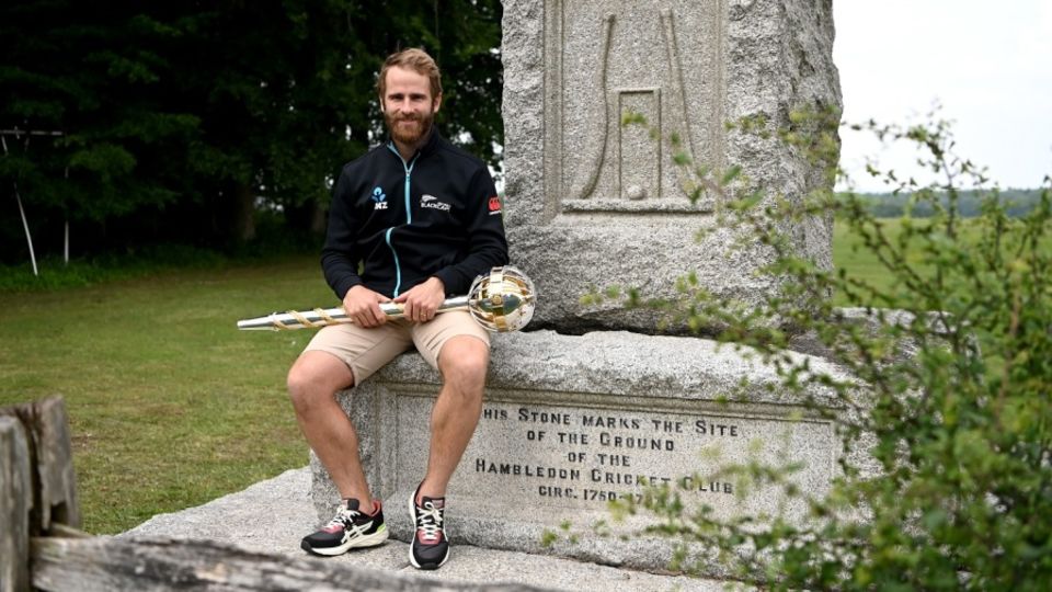 Kane Williamson poses with ICC World Test Championship mace