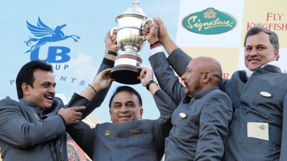 Yashpal Sharma, Sunil Gavaskar, Syed Kirmani and Roger Binny at a reunion of India's 1983 World Cup-winning squad at Lord's, on the 25th anniversary of the final