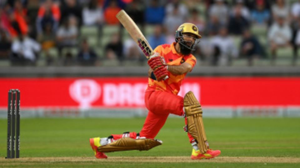 Moeen Ali swings to the leg side