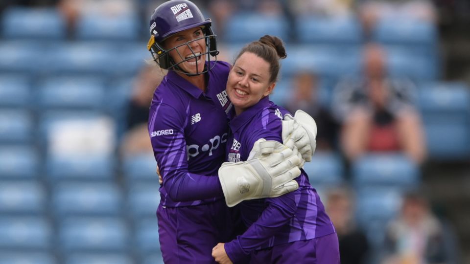 Linsey Smith gets a hug from Lauren Winfield-Hill