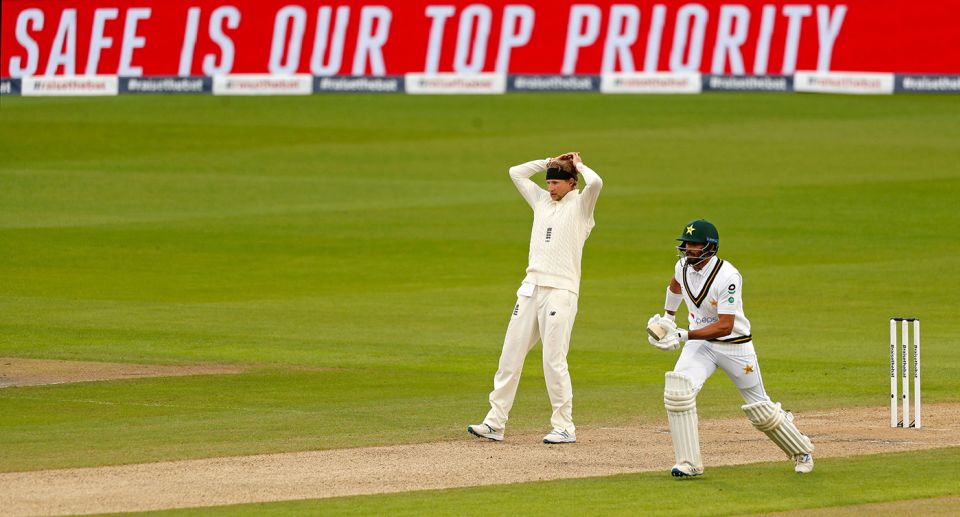 One in ten: Shan Masood takes a run in the England-Pakistan Test series last year, one of the first to be played in a bubble