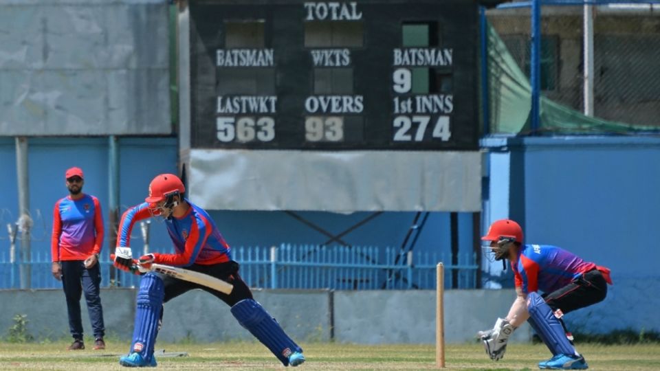 An Afghanistan training session in progress at Kabul International Cricket Stadium on August 21