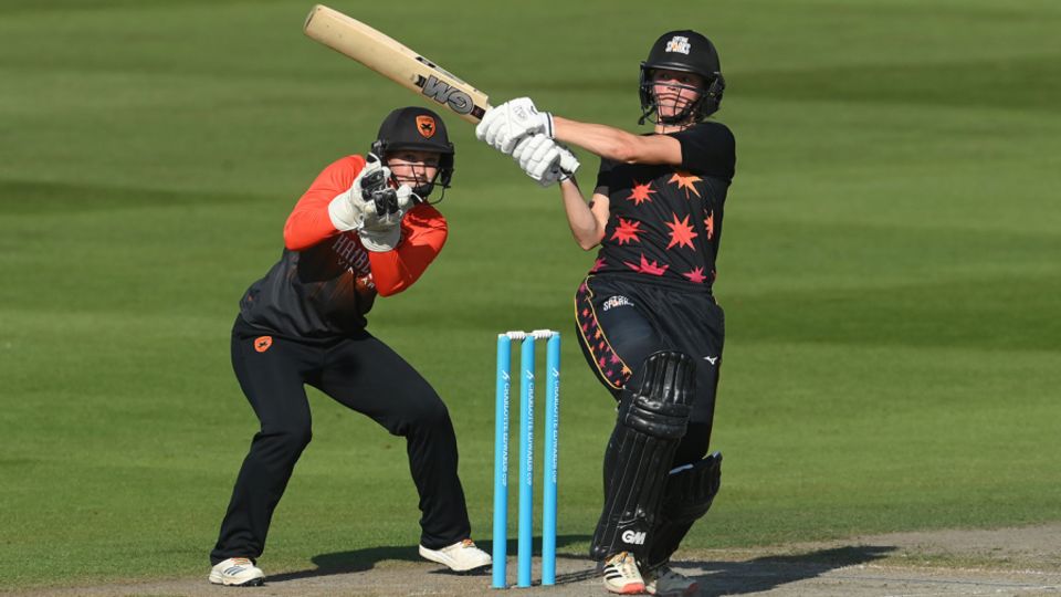 Eve Jones swings the ball leg side