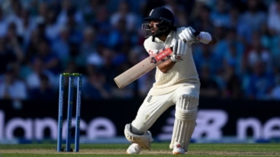 Haseeb Hameed looks for a gap through the off side