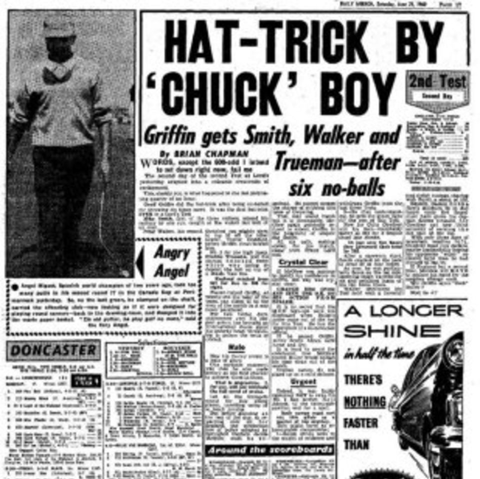 No mistaking the view of the <i>Daily Mirror</i> after Griffin's hat-trick at Lord's