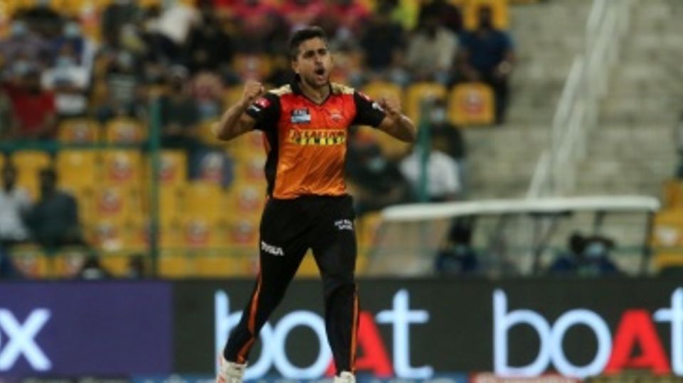 Umran Malik celebrates a wicket