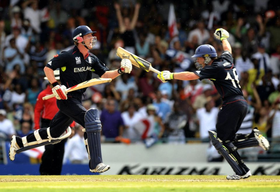 Been there, won that: Collingwood struck the winning runs that gave England their first World T20 win, with Morgan at the other end for company