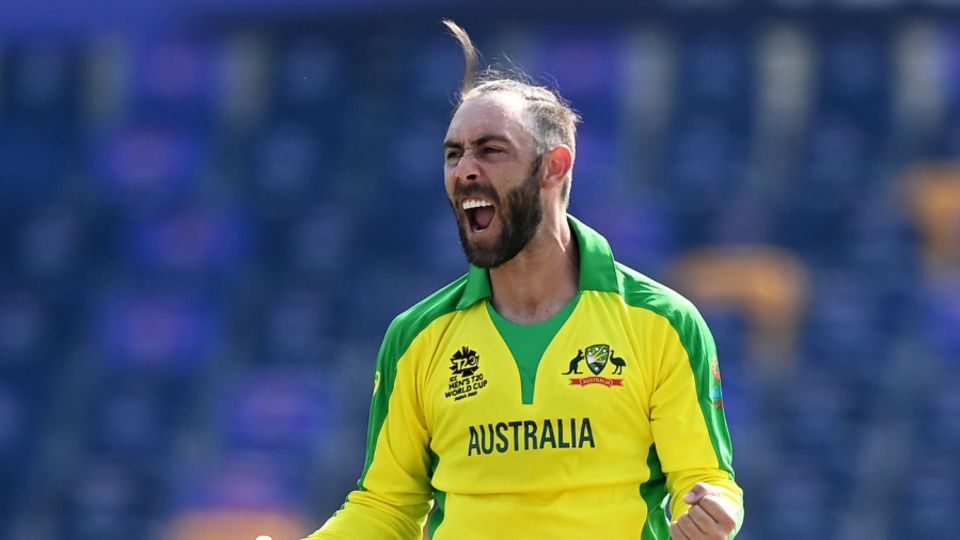 Glenn Maxwell is pumped after striking in his first over