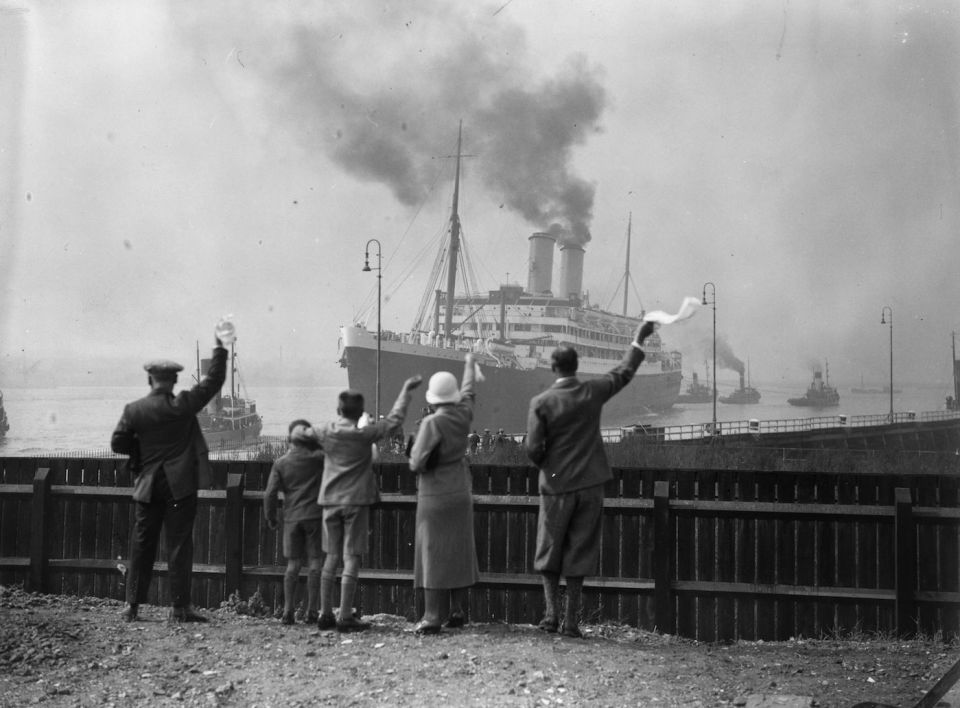 Onlookers in Tilbury, Essex, see off the ship Orontes, taking Douglas Jardine's team on the 31-day voyage to Australia in 1932, for what would become the Bodyline tour