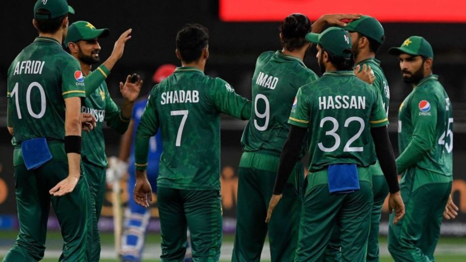 Imad Wasim celebrates a wicket with his team-mates