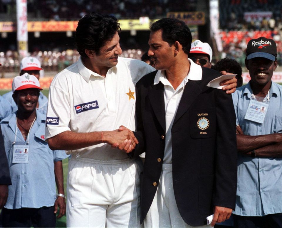 Wasim Akram and Mohammad Azharuddin turned out for the Wills XI vs Sri Lanka in Colombo in February 1996 (file photo)
