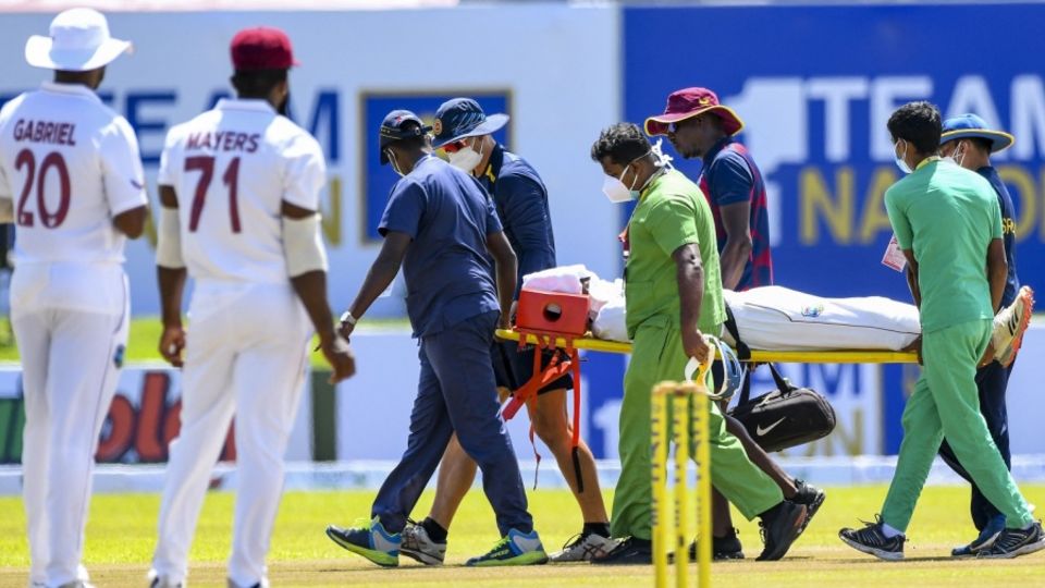 Jeremy Solozano is stretchered off the field after being hit on the head