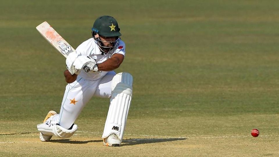 Abdullah Shafique plays a sweep