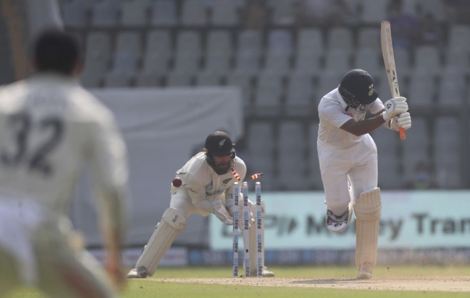 Wicket No. 2: Cheteshwar Pujara b Ajaz Patel 0