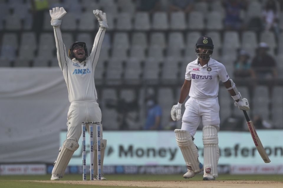 Wicket No. 5 Wriddhiman Saha lbw b Ajaz Patel 27