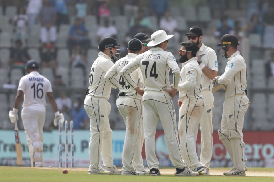 Wicket No. 7: Mayank Agarwal c Tom Blundell b Ajaz Patel 150