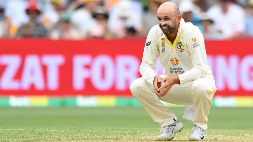 Nathan Lyon ponders a close call
