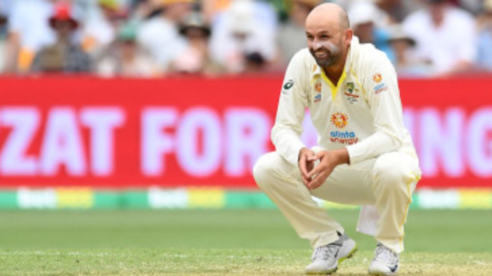 Nathan Lyon ponders a close call