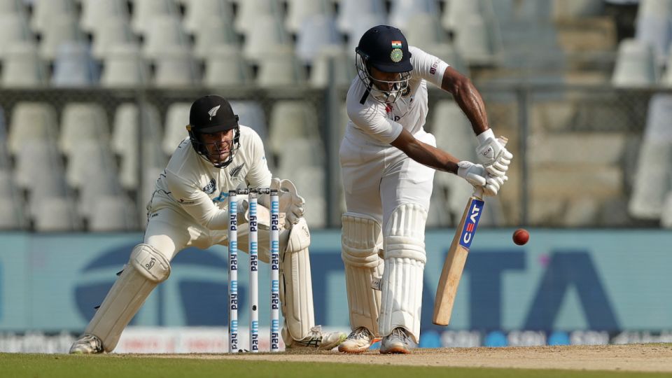 Mayank Agarwal taps the ball to the leg side