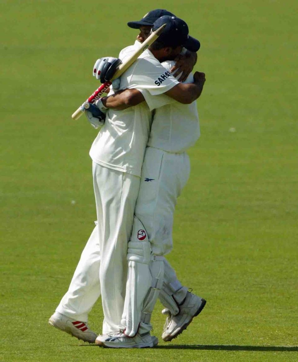 Ganguly embraces Rahul Dravid after India's famous win in Adelaide, 2003