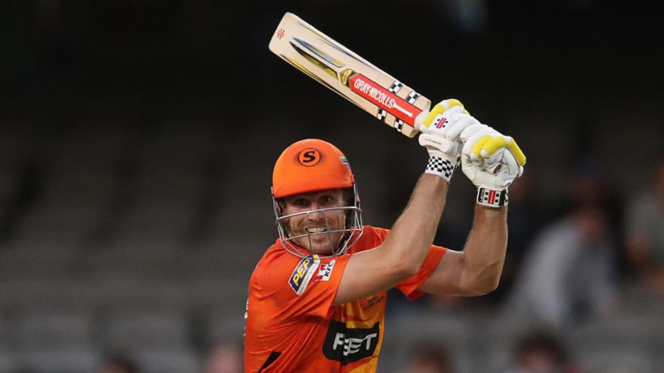 Mitchell Marsh powers one over the off side