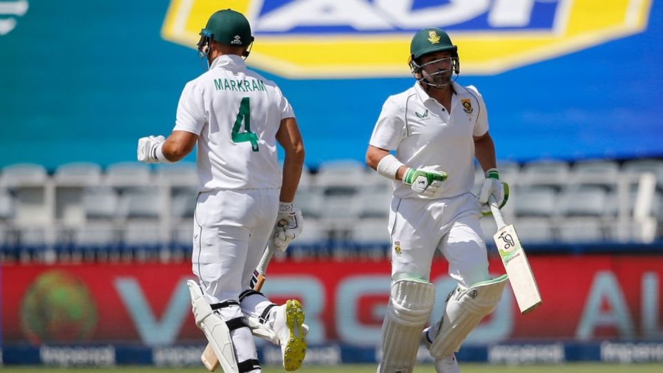 File photo - Aiden Markram and Dean Elgar runs between the wickets