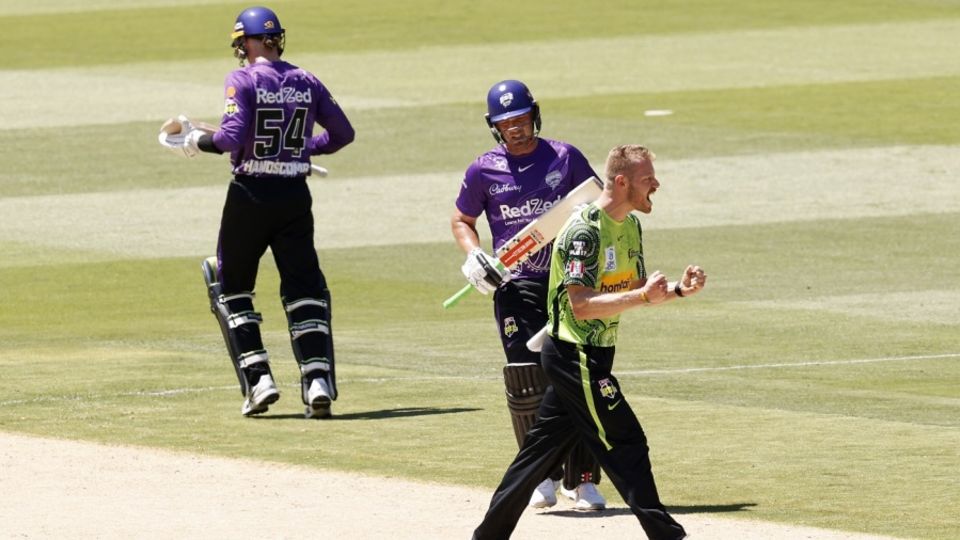 Nathan McAndrew celebrates a wicket