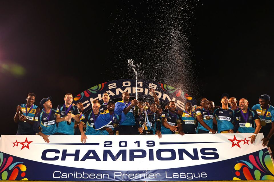 Salt (fifth-left) was a CPL winner with Barbados Tridents in 2019